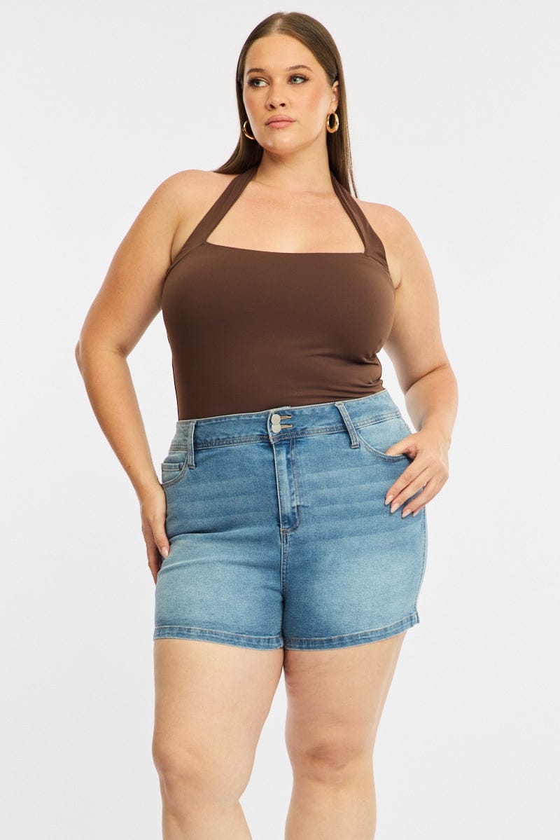 Denim Skinny Shorts Mid Rise for YouandAll Fashion