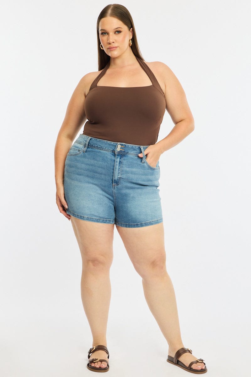 Denim Skinny Shorts Mid Rise for YouandAll Fashion