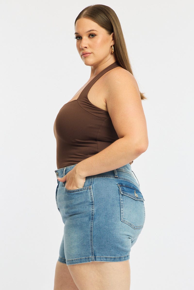 Denim Skinny Shorts Mid Rise for YouandAll Fashion