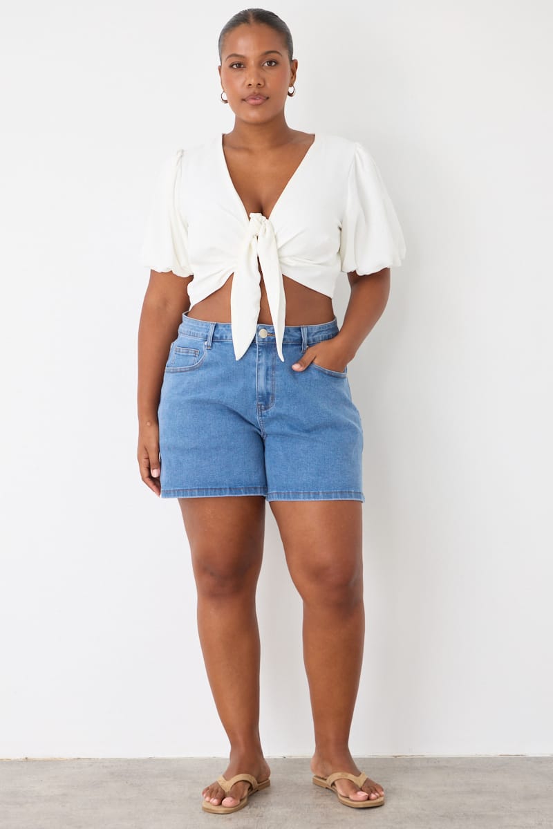 Denim Relaxed Shorts Mid Rise for YouandAll Fashion