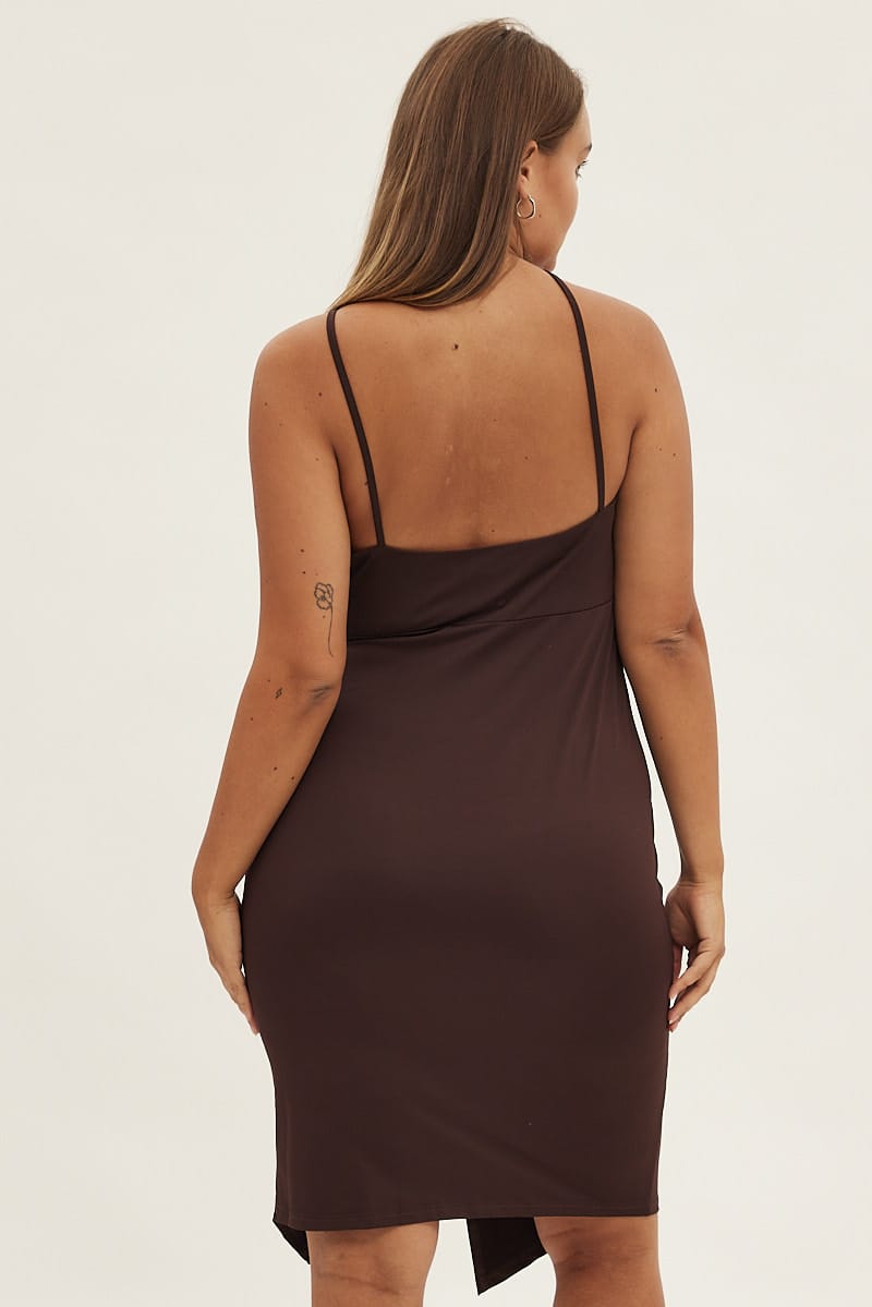 Brown Bodycon Dress One Shoulder Jersey for YouandAll Fashion