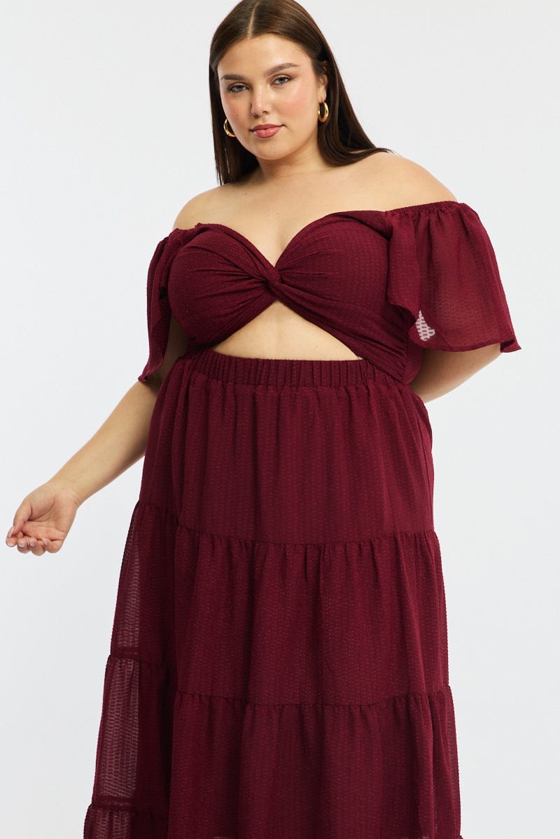 Red Maxi Dress Short Sleeve Cut Out for YouandAll Fashion