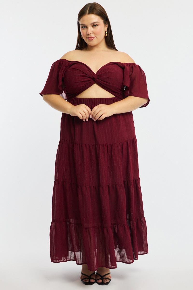 Red Maxi Dress Short Sleeve Cut Out for YouandAll Fashion