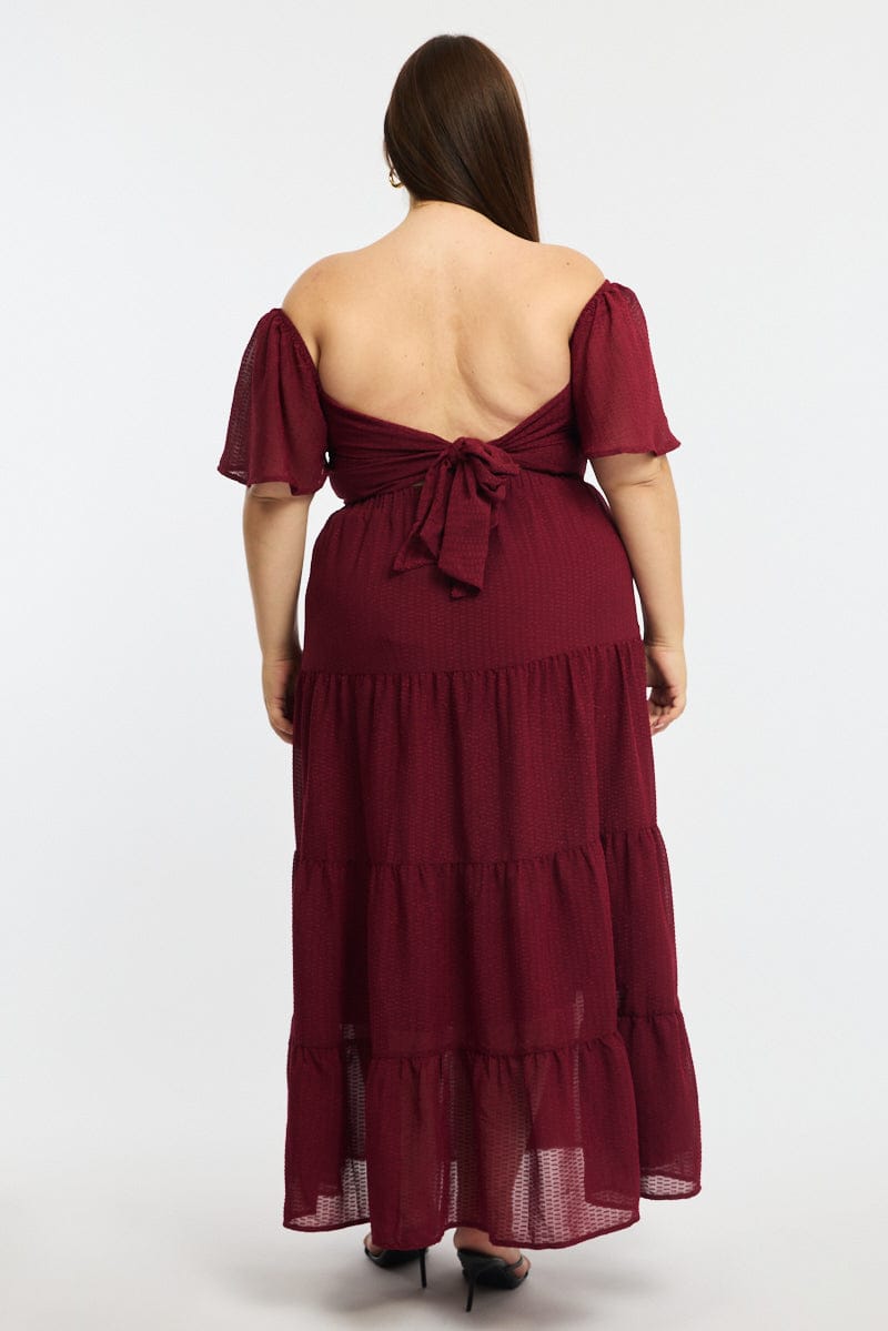 Red Maxi Dress Short Sleeve Cut Out for YouandAll Fashion