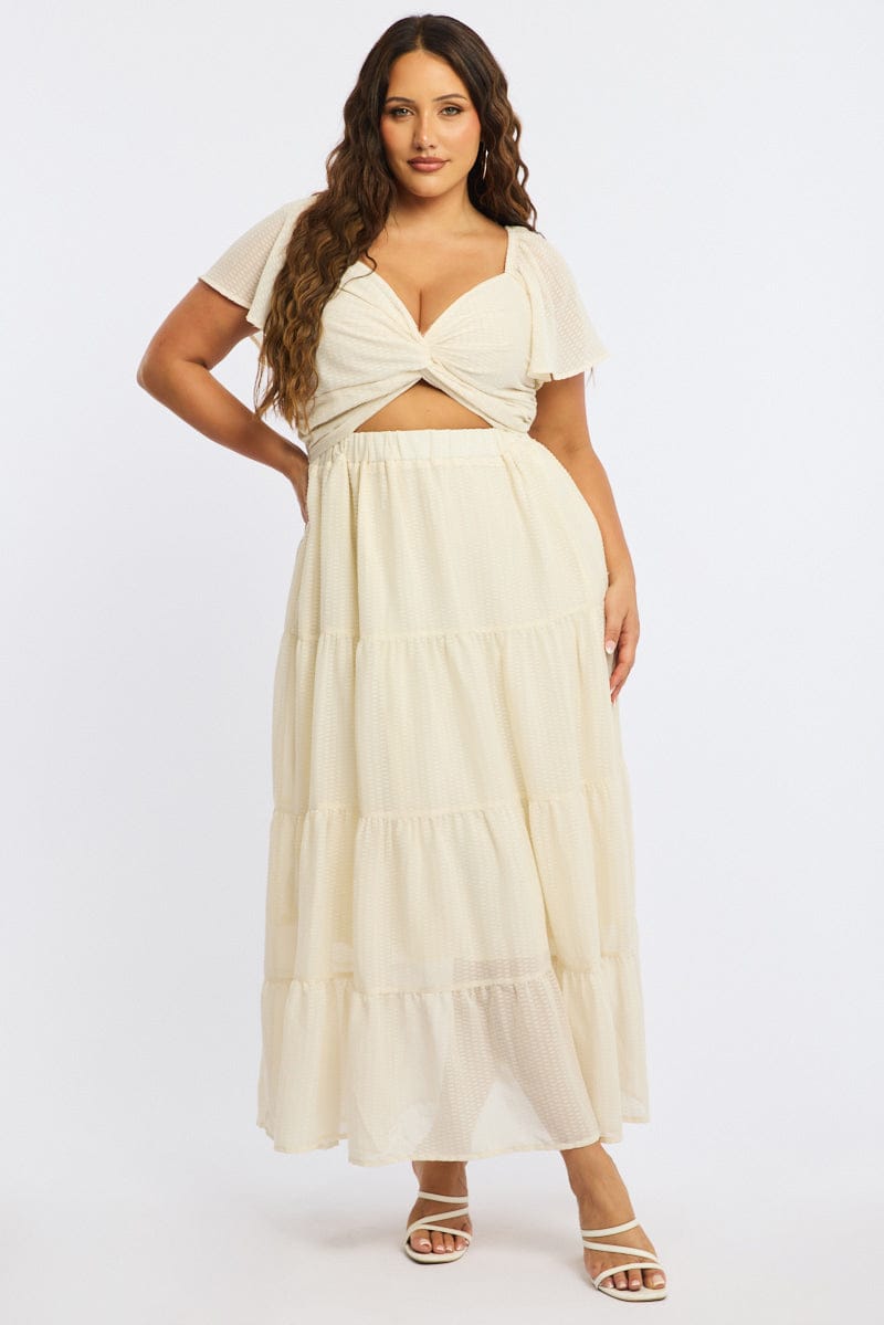 White Maxi Dress Short Sleeve Cut Out for YouandAll Fashion