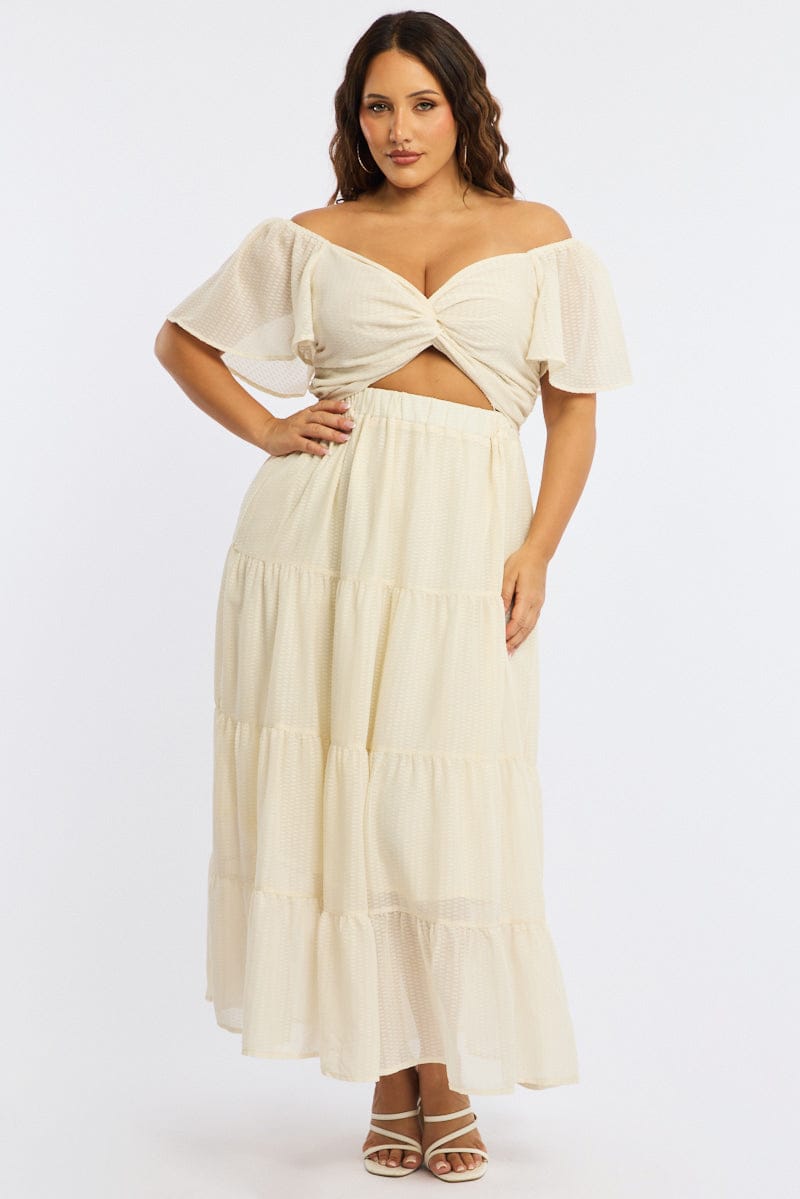 White Maxi Dress Short Sleeve Cut Out for YouandAll Fashion