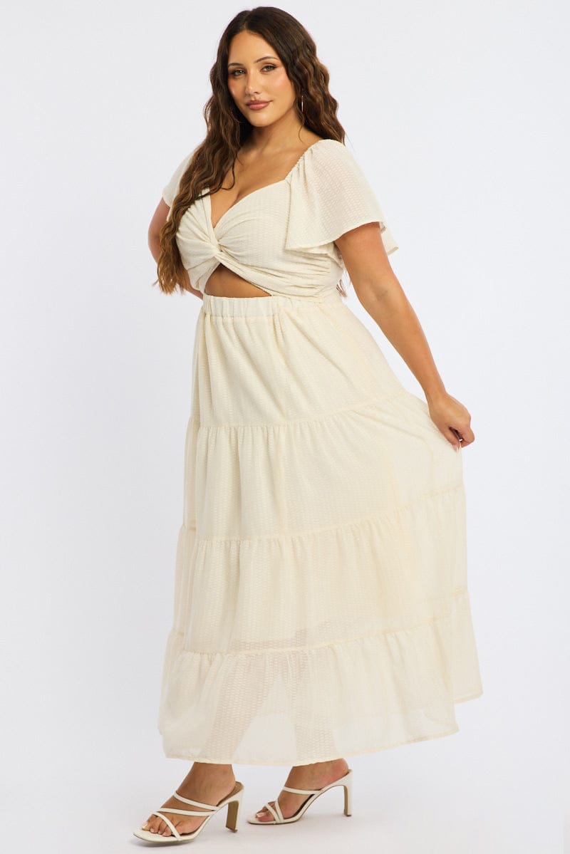 White Maxi Dress Short Sleeve Cut Out for YouandAll Fashion