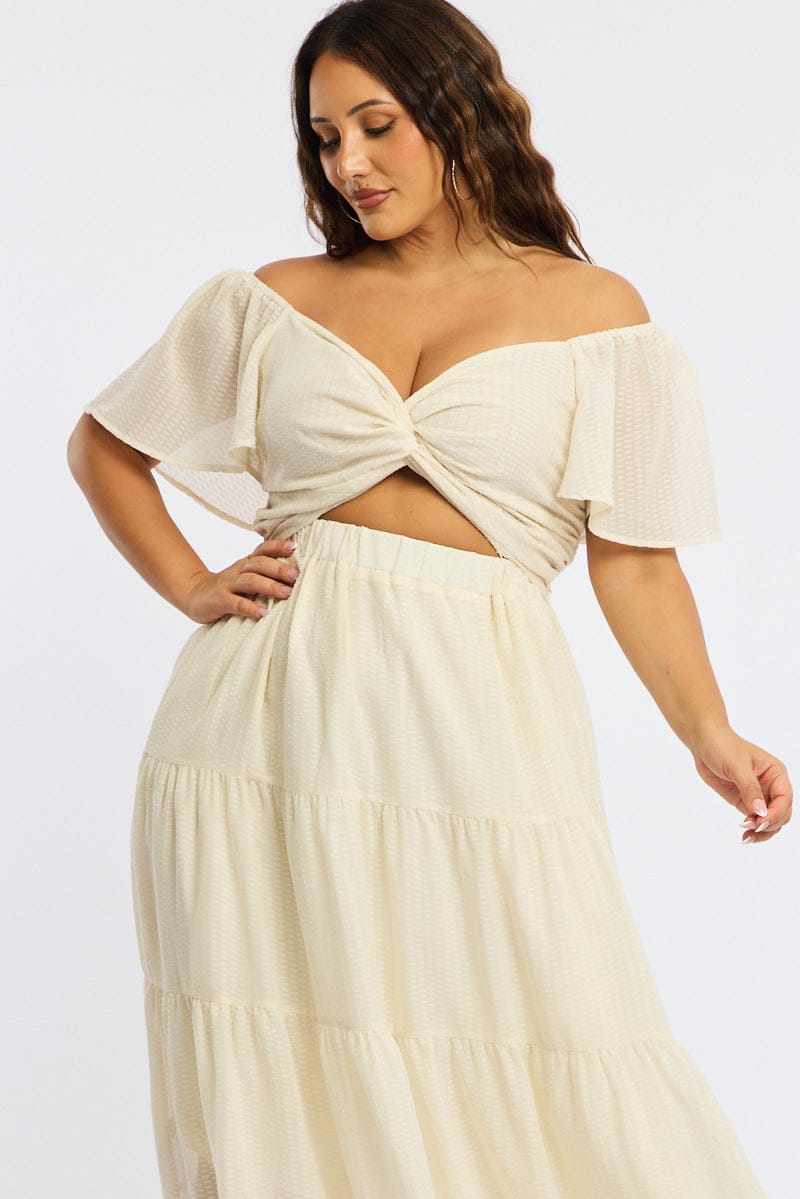 White Maxi Dress Short Sleeve Cut Out for YouandAll Fashion