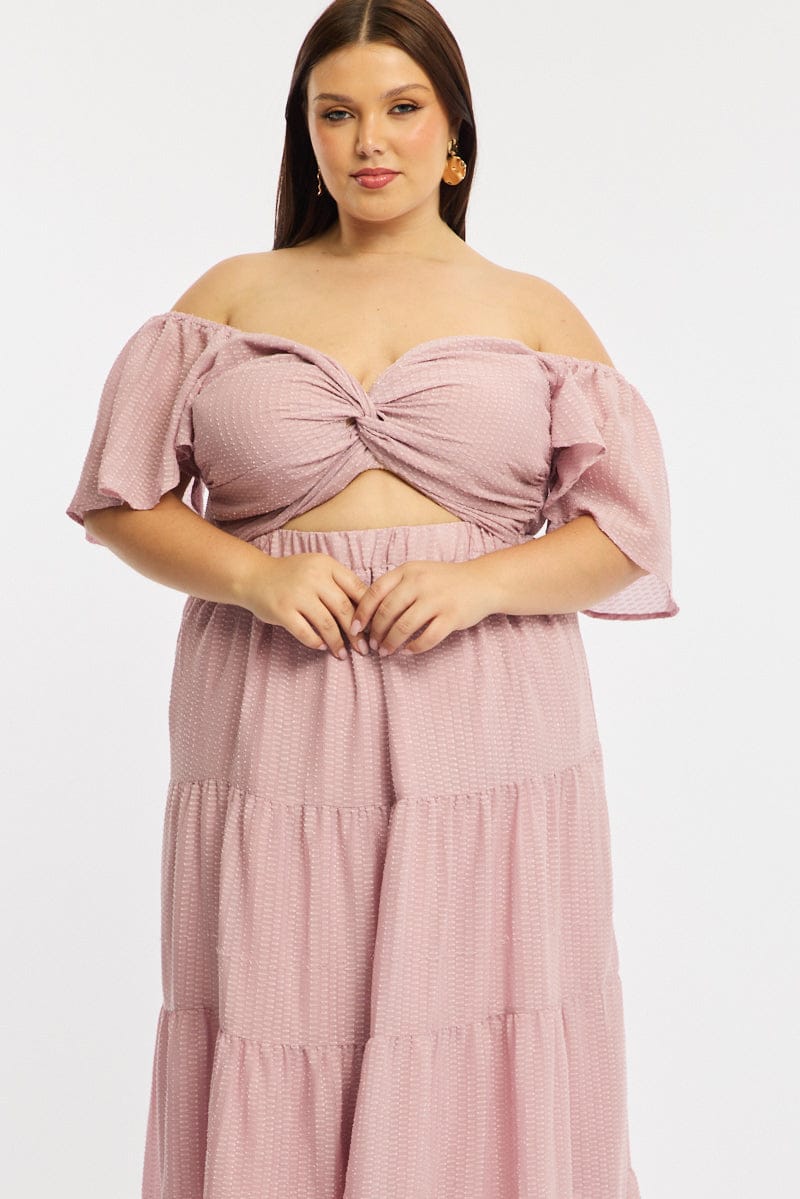 Pink Maxi Dress Short Sleeve Cut Out for YouandAll Fashion