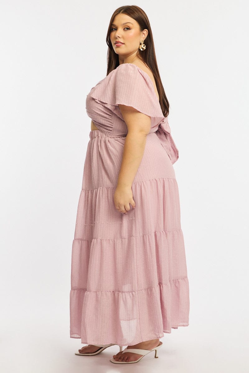 Pink Maxi Dress Short Sleeve Cut Out for YouandAll Fashion