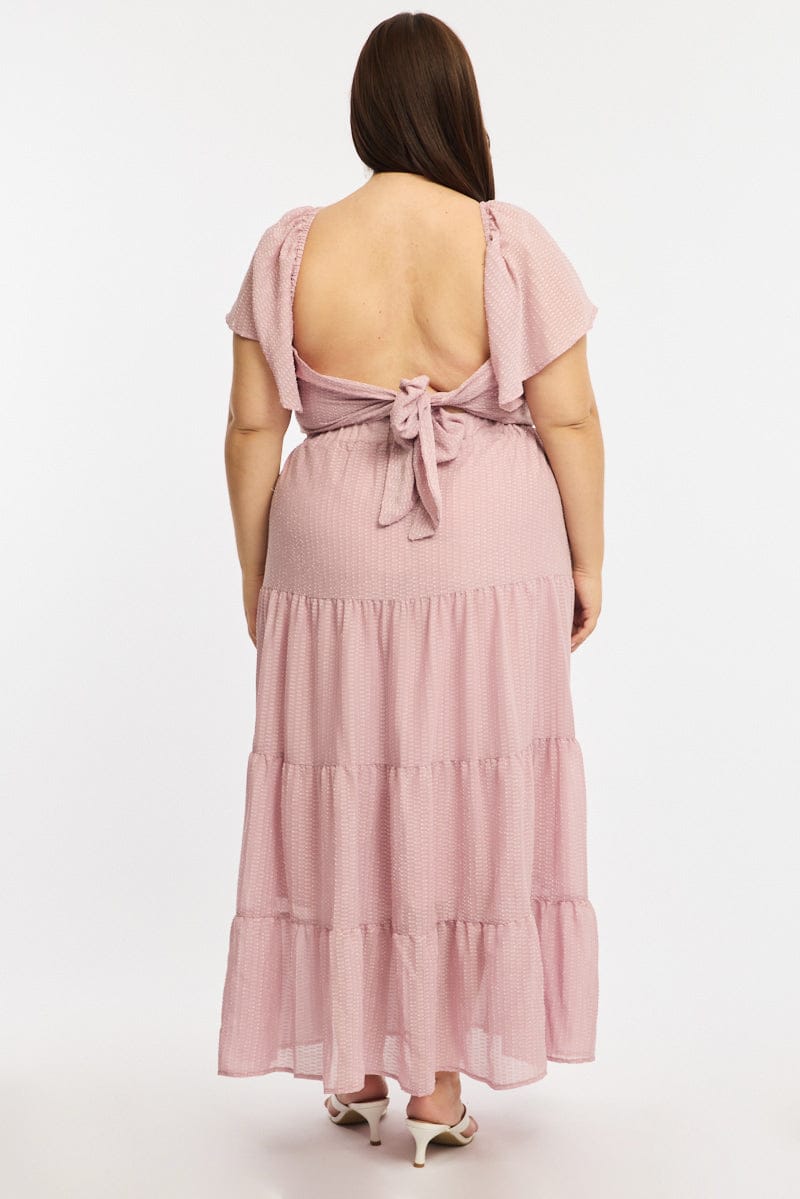Pink Maxi Dress Short Sleeve Cut Out | You & All Pink Maxi Dress Short Sleeve Cut Out | You & All