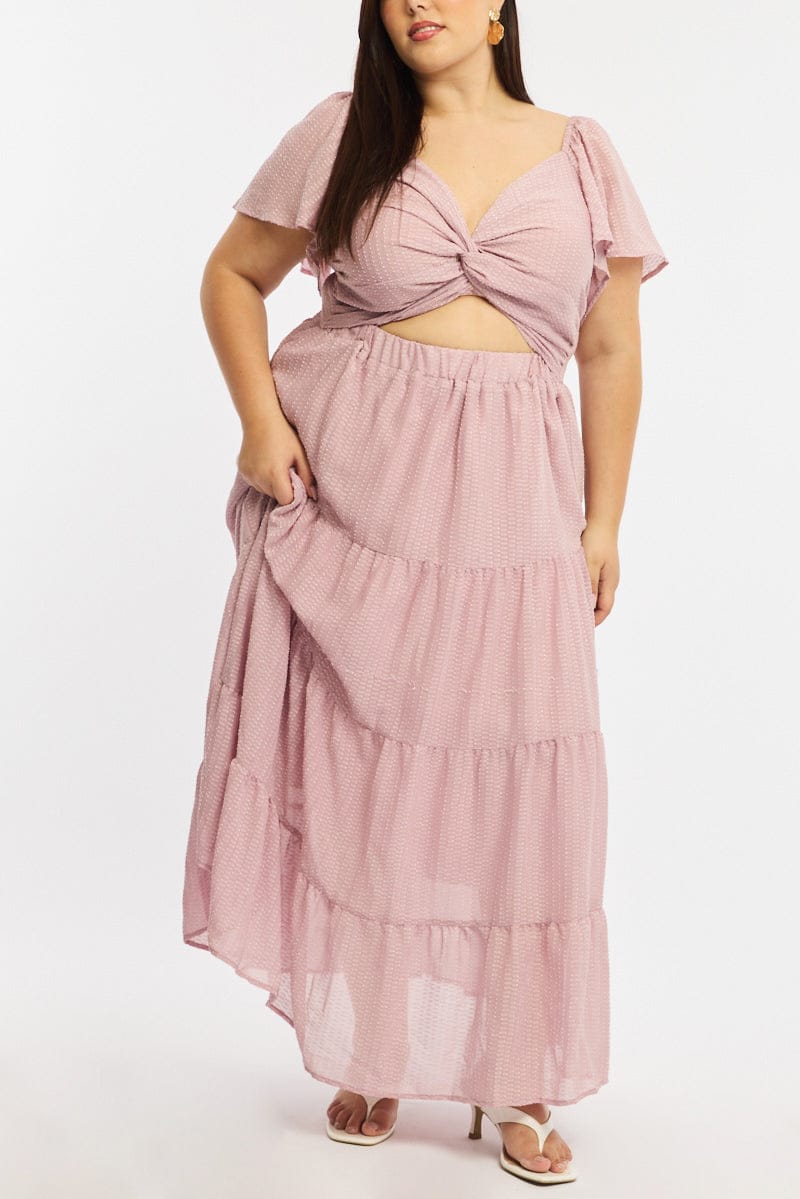 Pink Maxi Dress Short Sleeve Cut Out for YouandAll Fashion
