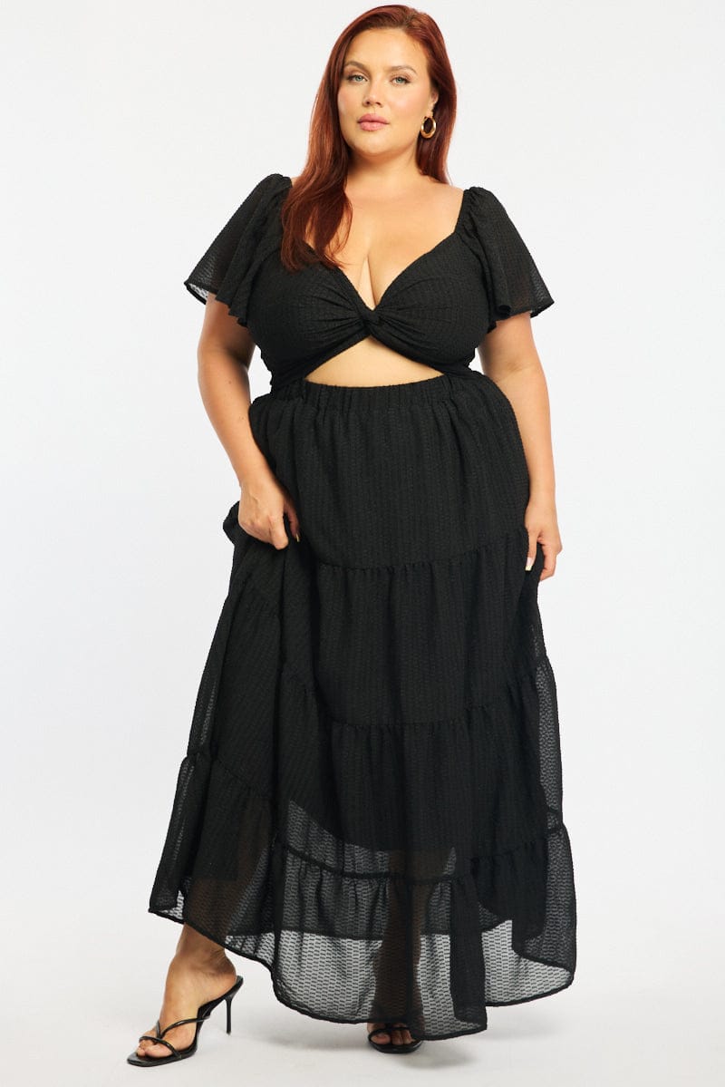 Black Maxi Dress Short Sleeve Cut Out for YouandAll Fashion