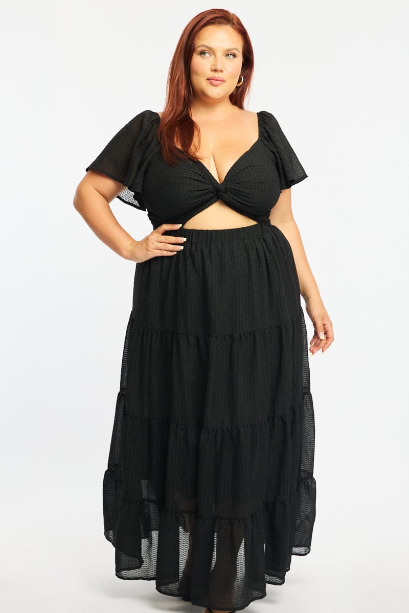 Black Maxi Dress Short Sleeve Cut Out