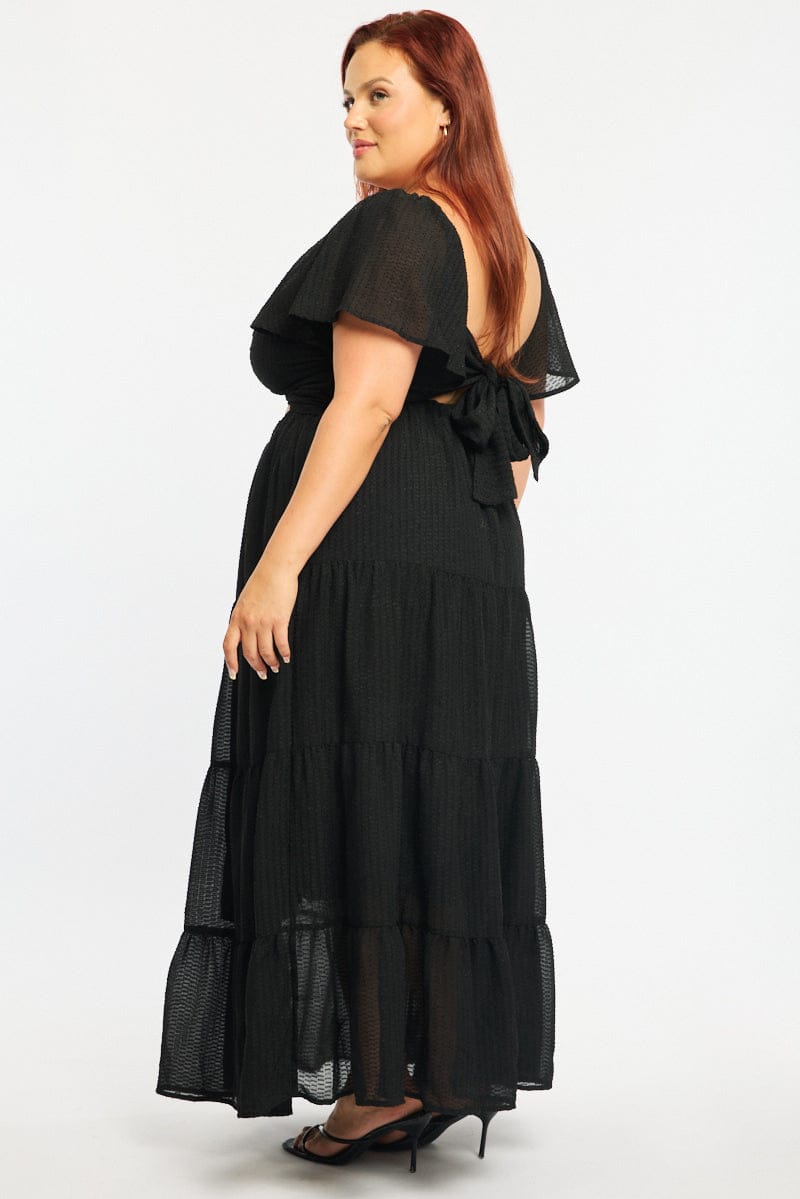 Black Maxi Dress Short Sleeve Cut Out for YouandAll Fashion