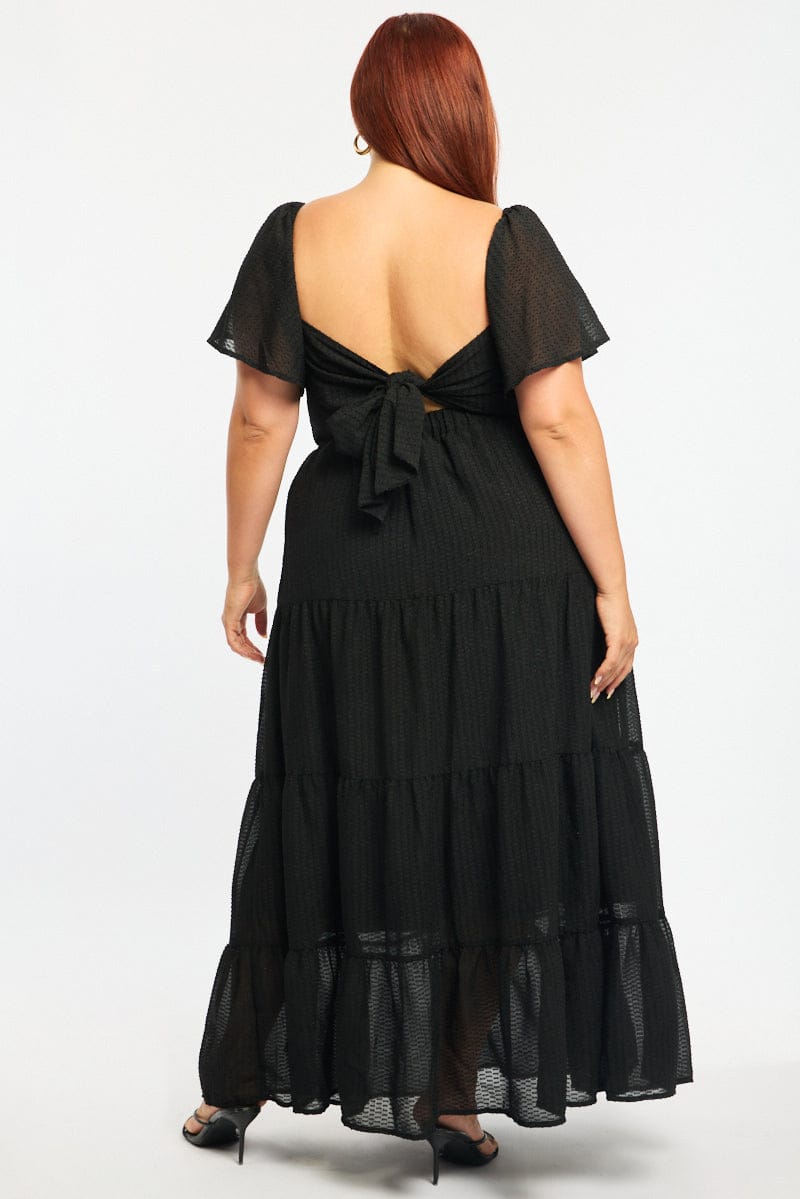 Black Maxi Dress Short Sleeve Cut Out for YouandAll Fashion