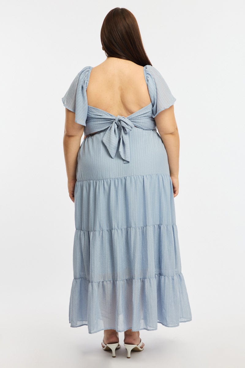 Blue Maxi Dress Short Sleeve Cut Out for YouandAll Fashion