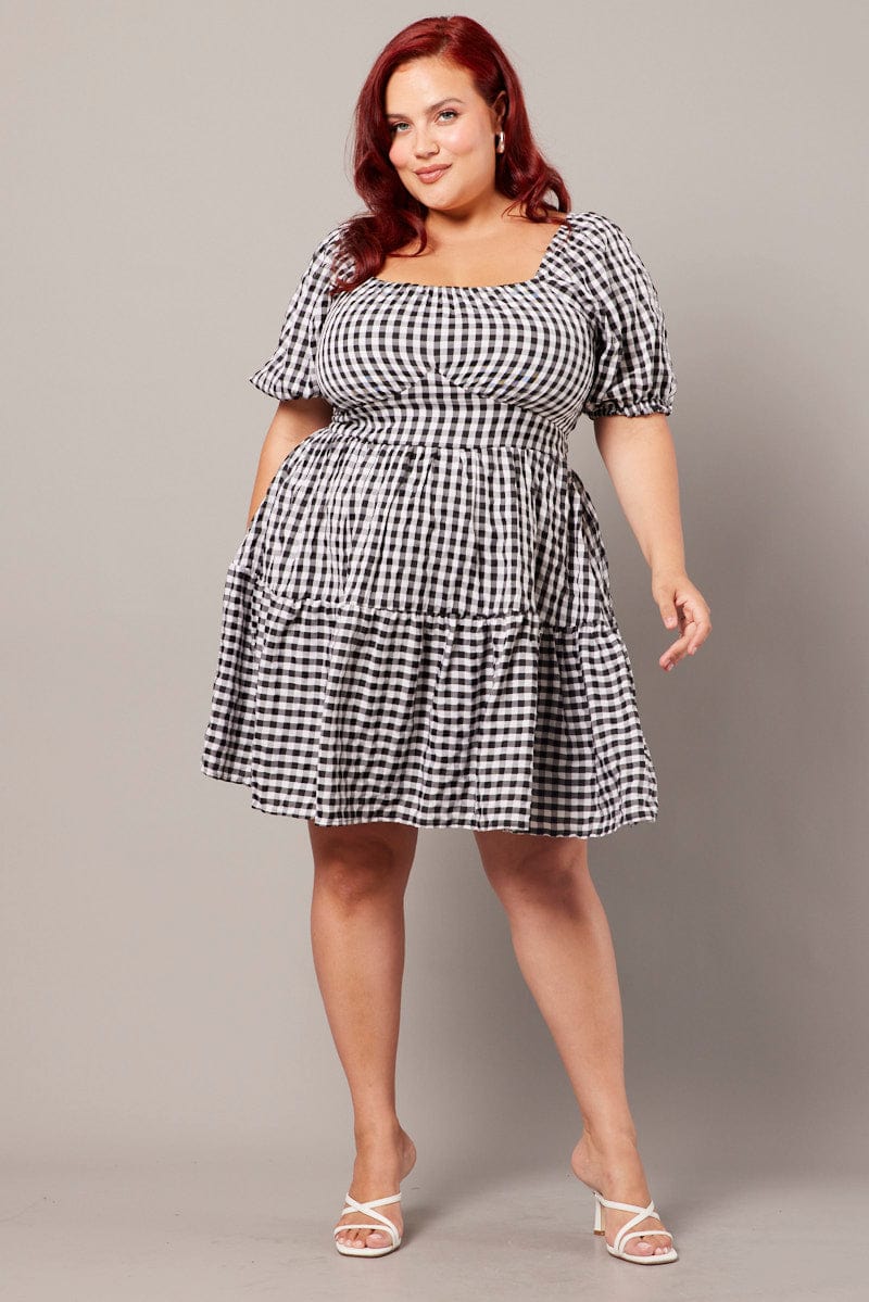 Black Check Gingham Sweetheart Mini Dress for YouandAll Fashion