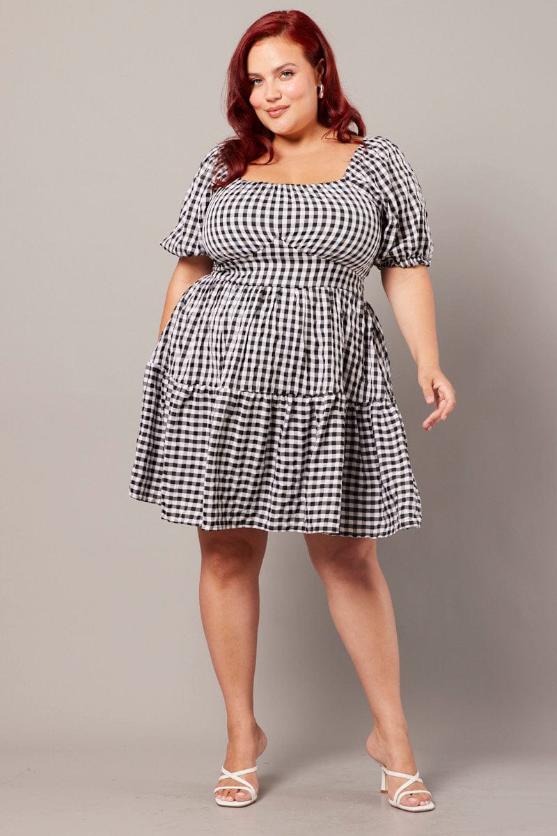 short sun dresses plus size SHEIN MOD Plus Size Party Women Dresses,Mesh Panel Off Shoulder Black And White Short Summer Dress,Cute Birthday Graduation Vacation Daily Wear Sun Dress