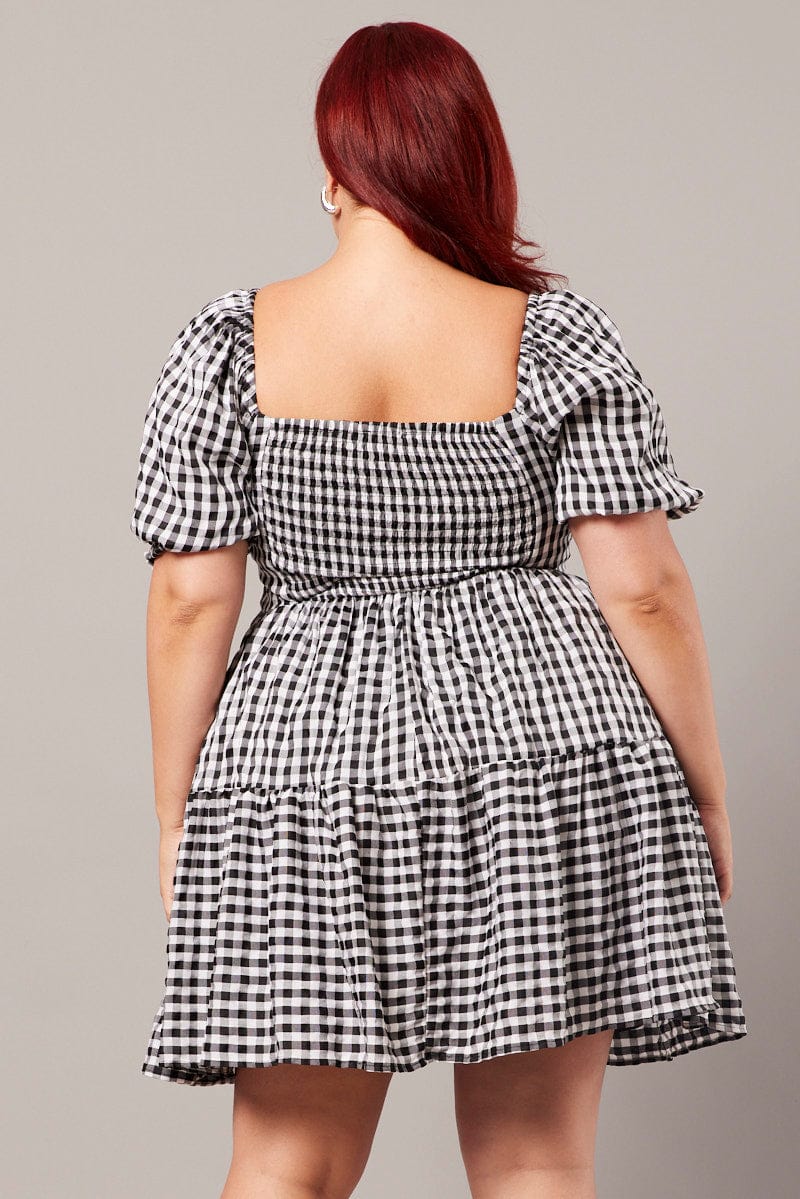 Black Check Gingham Sweetheart Mini Dress for YouandAll Fashion