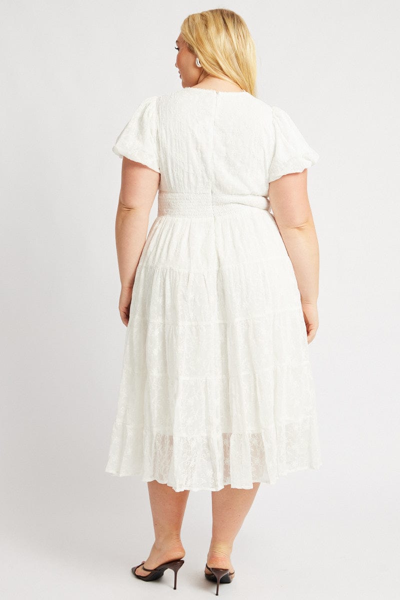 White Midi Dress Short Sleeve Tiered for YouandAll Fashion