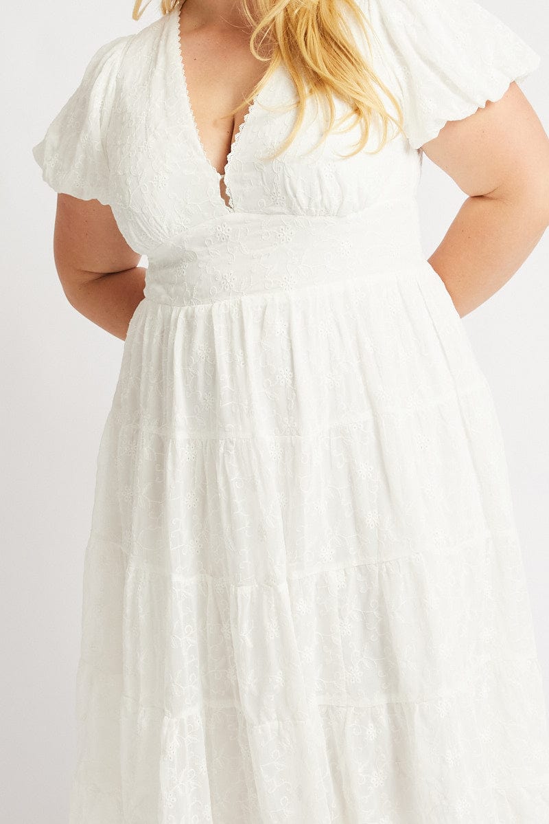 White Midi Dress Short Sleeve Tiered for YouandAll Fashion