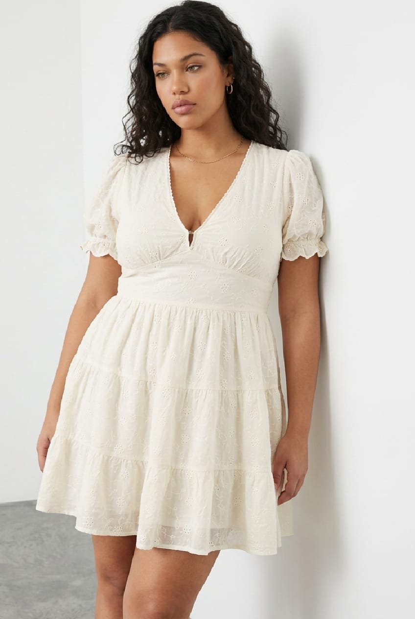White Embroidered Tiered Mini Dress for YouandAll Fashion