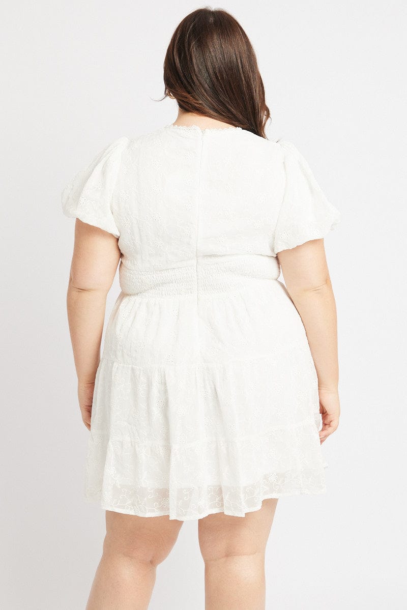 White Embroidered Tiered Mini Dress for YouandAll Fashion