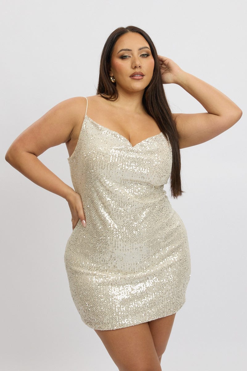Gold Sequin Cowl Minidress | You & All Gold Sequin Cowl Minidress | You & All