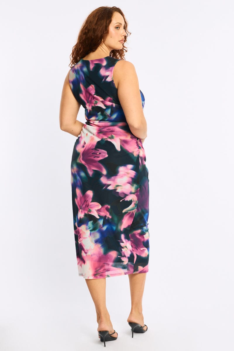 Black Floral Mesh Bodycon Dress Sleeveless for YouandAll Fashion