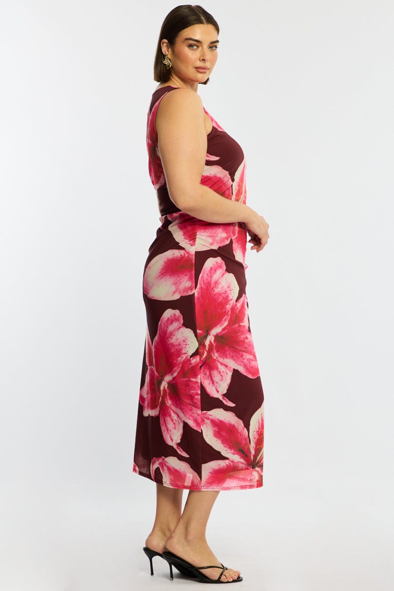 Red Floral Bodycon Dress Sleeveless Mesh for YouandAll Fashion