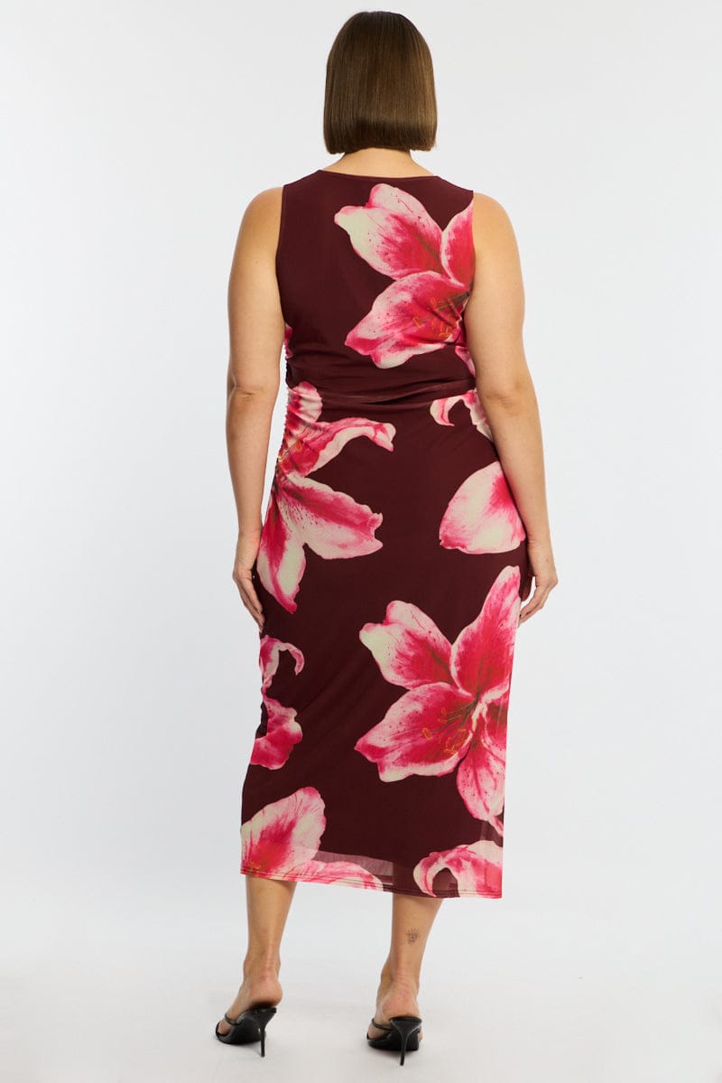 Red Floral Bodycon Dress Sleeveless Mesh for YouandAll Fashion