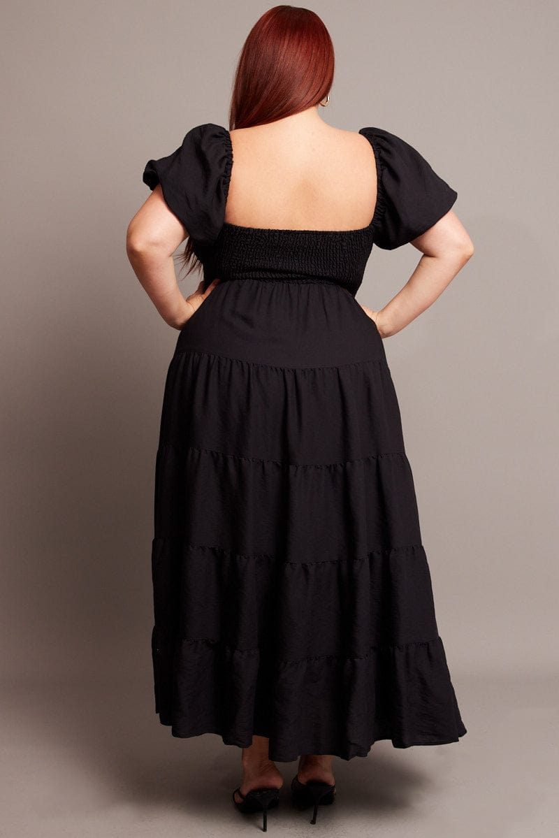 Black Maxi Dress Short Sleeve Twist Front for YouandAll Fashion