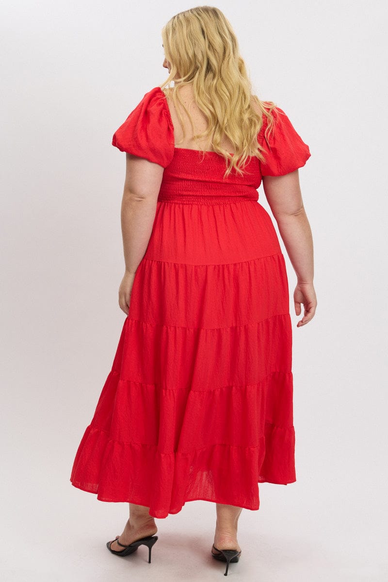 Red Maxi Dress Short Sleeve Twist Front for YouandAll Fashion