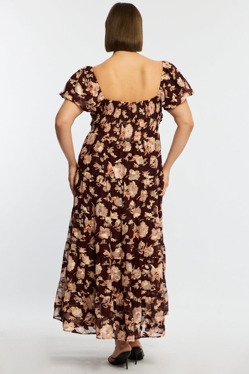 Red Floral Maxi Dress Short Sleeve Cut Out for YouandAll Fashion
