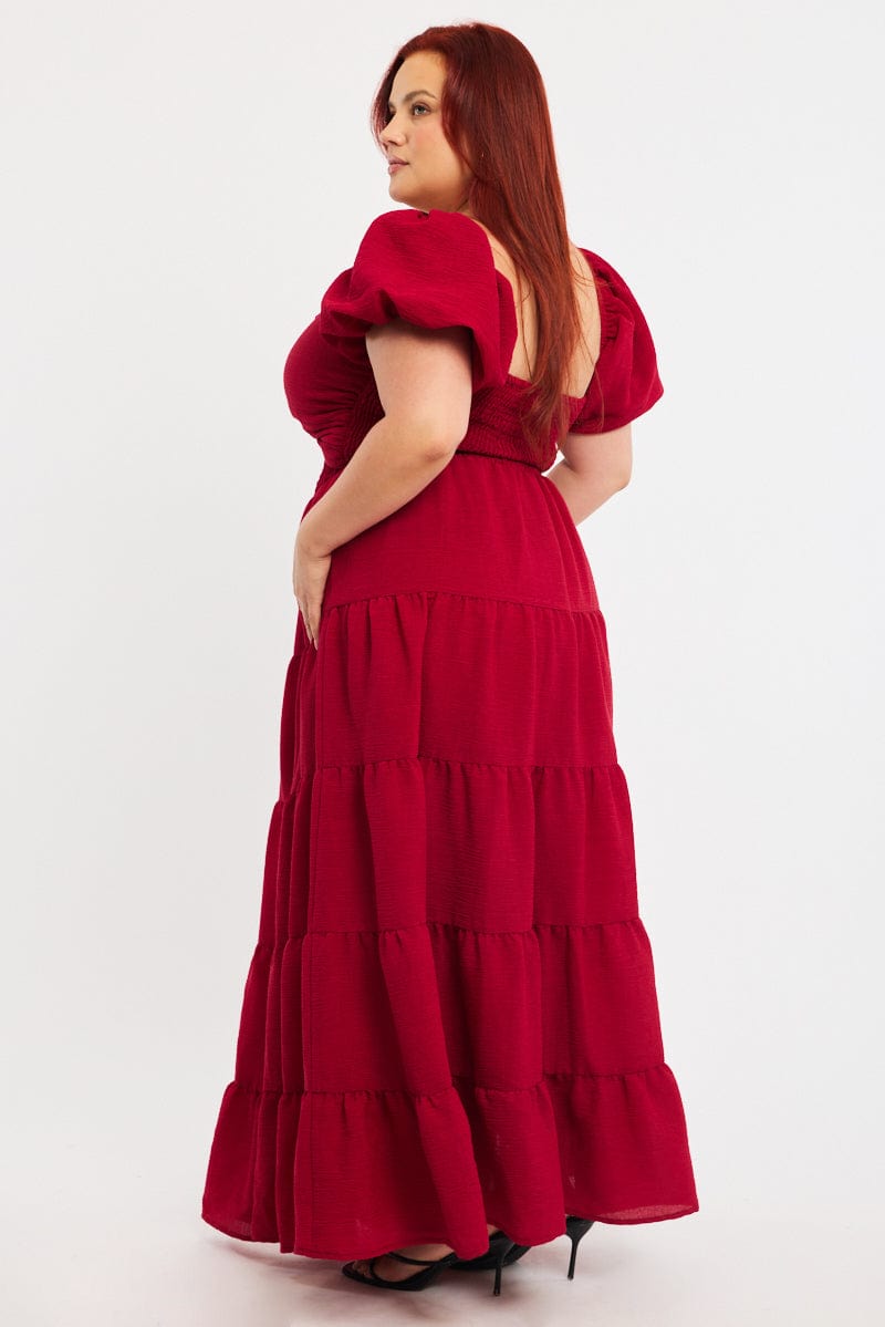 Red Maxi Dress Short Sleeve Cut Out for YouandAll Fashion