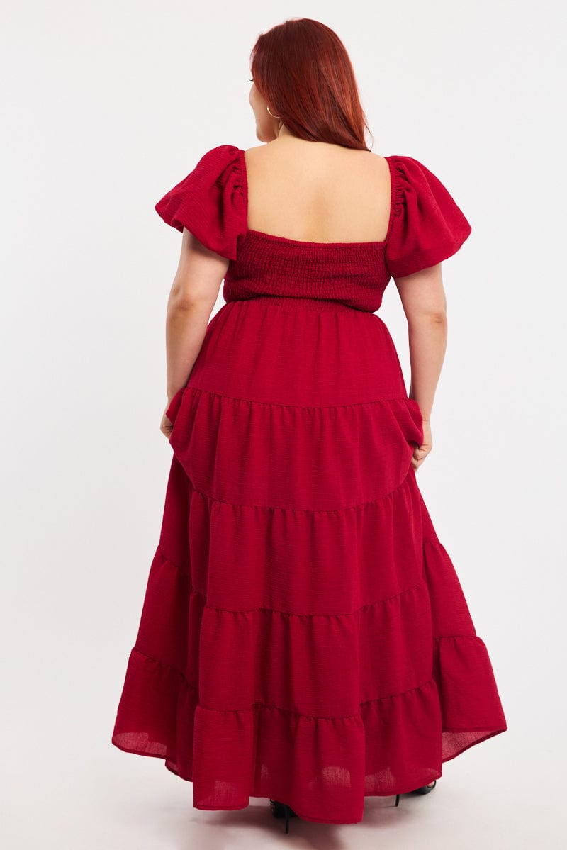 Red Maxi Dress Short Sleeve Cut Out for YouandAll Fashion