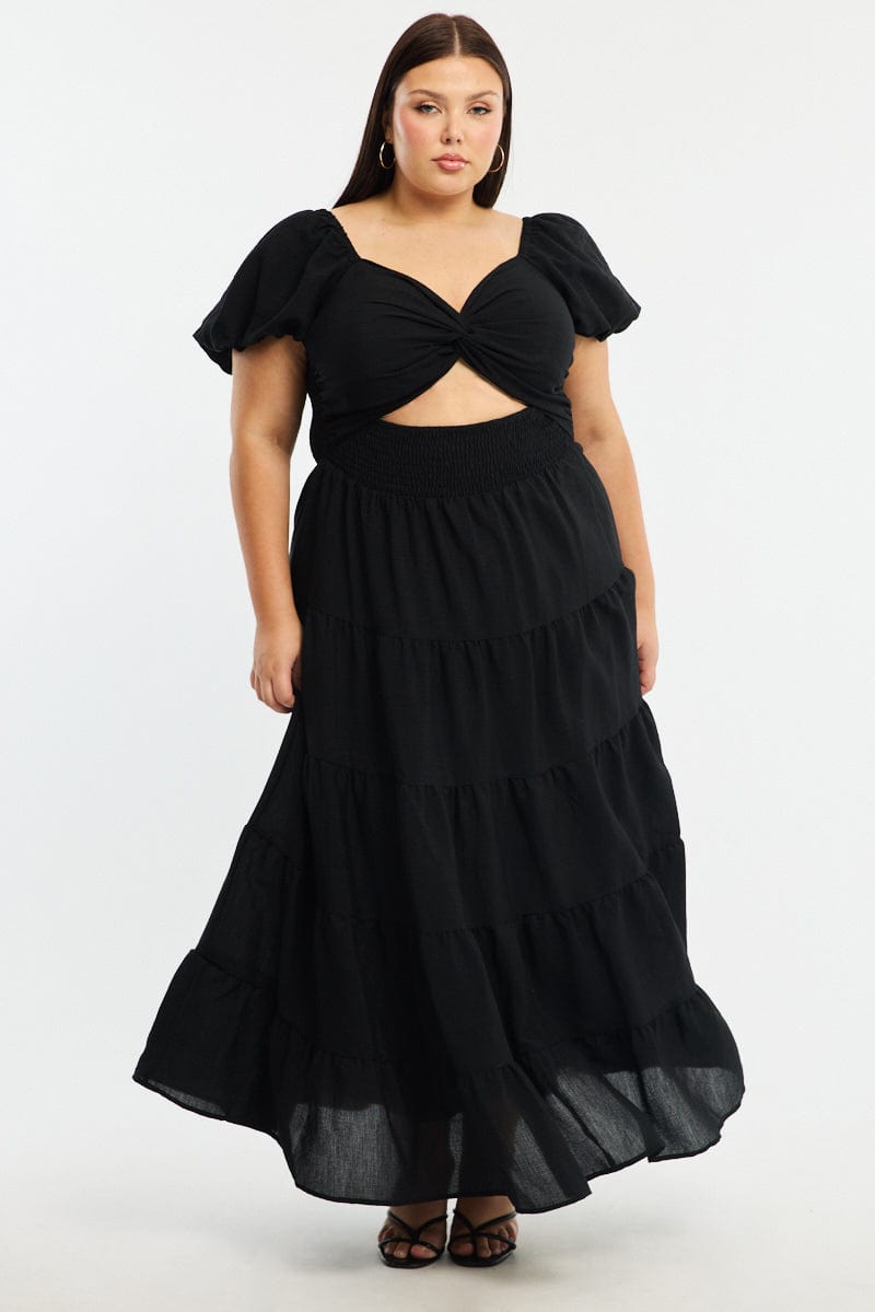 Black Maxi Dress Short Sleeve Cut Out