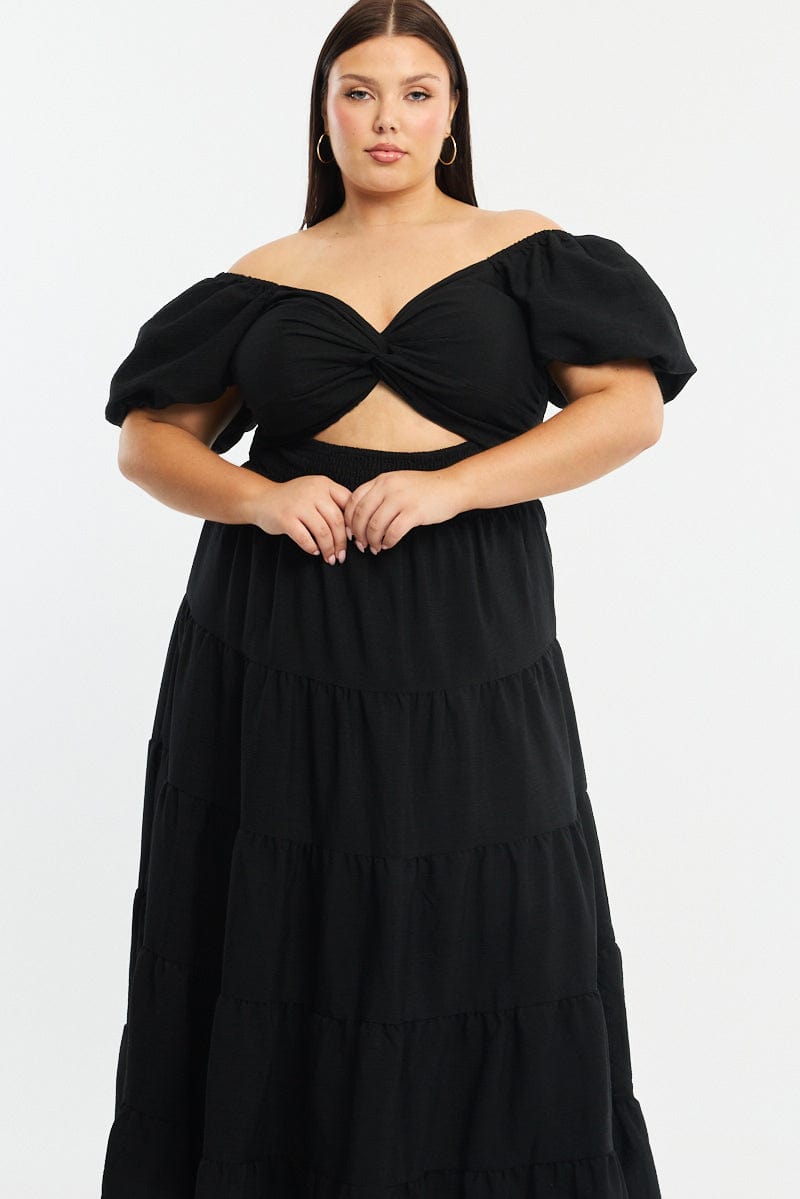 Black Maxi Dress Short Sleeve Cut Out for YouandAll Fashion