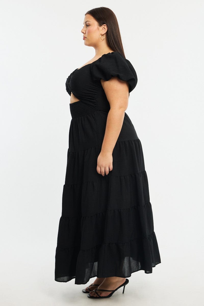 Black Maxi Dress Short Sleeve Cut Out