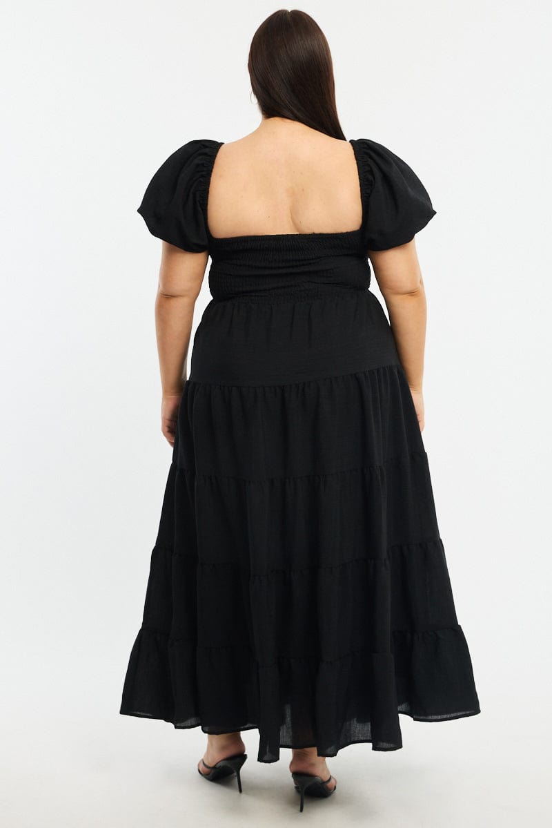 Black Maxi Dress Short Sleeve Cut Out