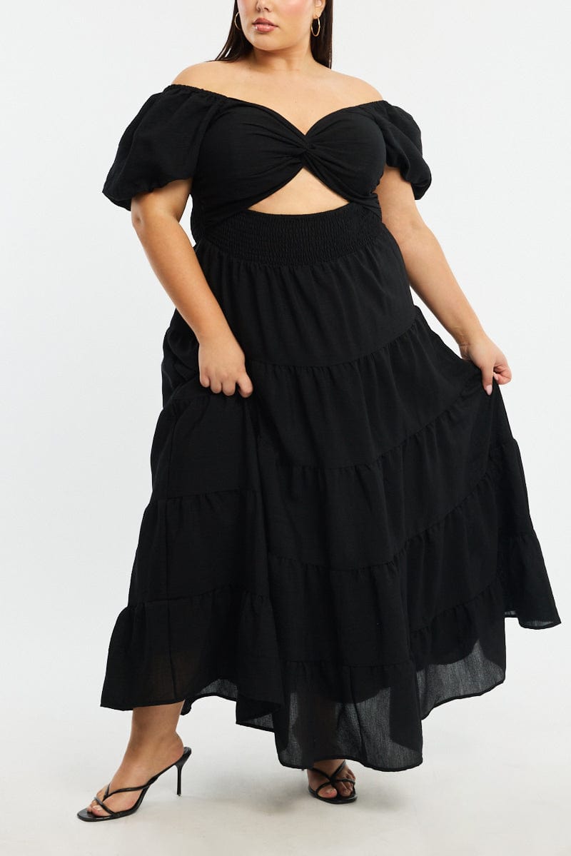 Black Maxi Dress Short Sleeve Cut Out for YouandAll Fashion