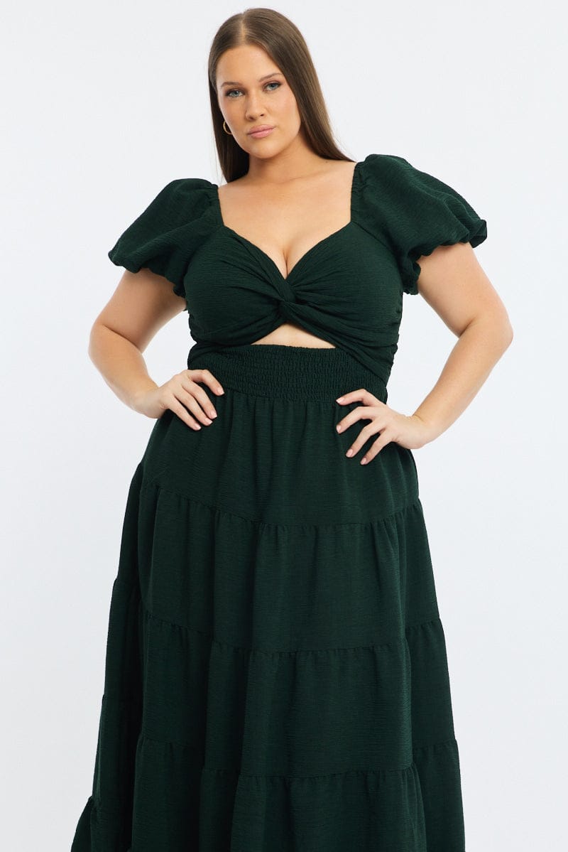 Green Maxi Dress Short Sleeve Cut Out for YouandAll Fashion