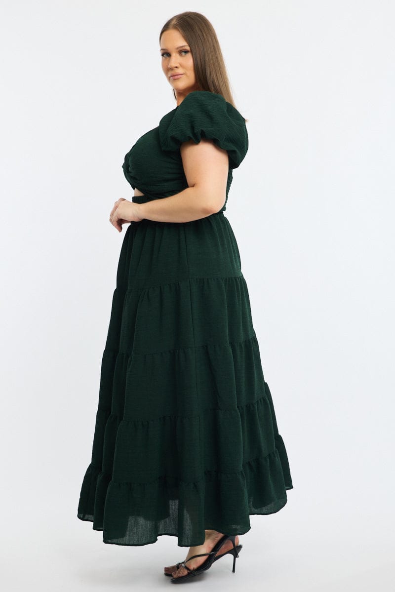 Green Maxi Dress Short Sleeve Cut Out for YouandAll Fashion