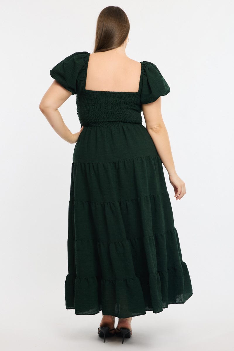 Green Maxi Dress Short Sleeve Cut Out