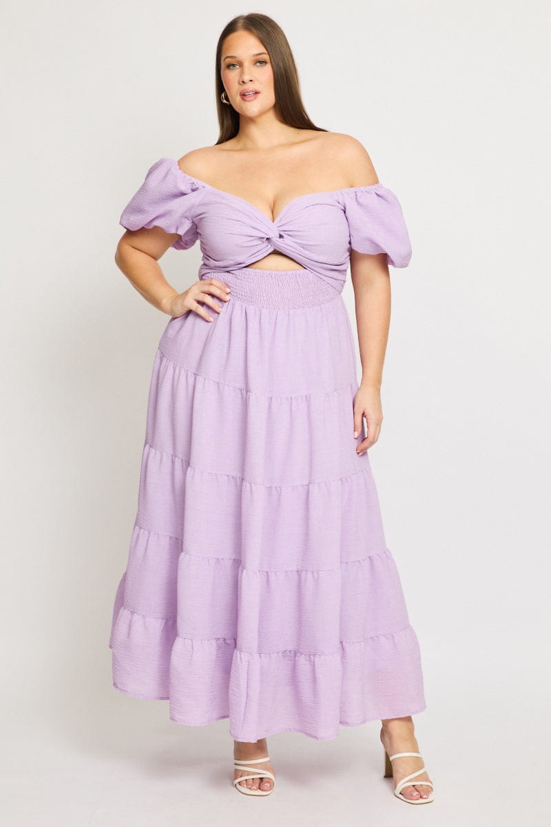 Purple Maxi Dress Short Sleeve Cut Out for YouandAll Fashion