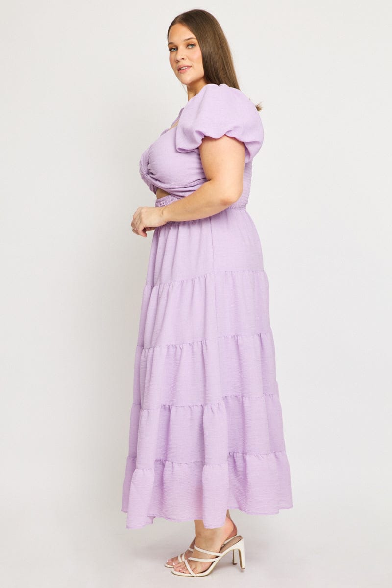 Purple Maxi Dress Short Sleeve Cut Out for YouandAll Fashion