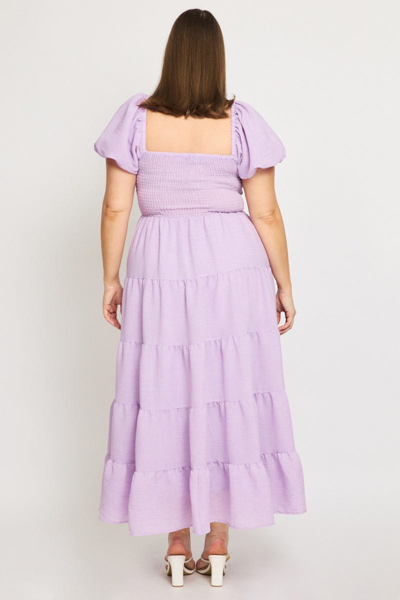 Purple Maxi Dress Short Sleeve Cut Out for YouandAll Fashion