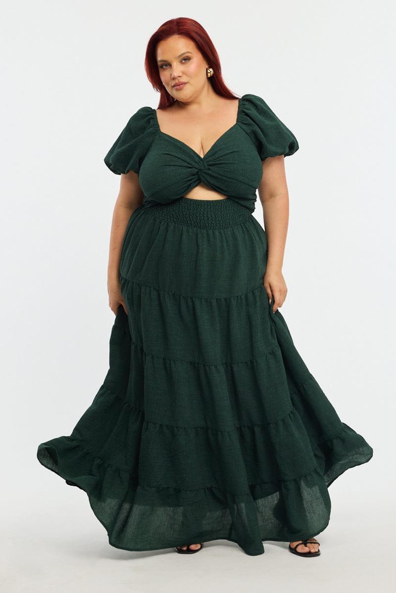 Green Maxi Dress Short Sleeve Cut Out for YouandAll Fashion