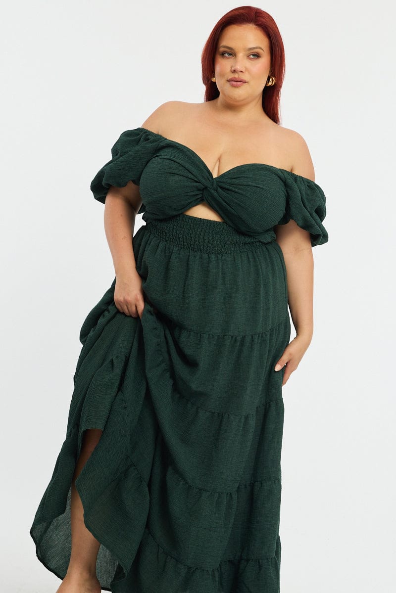 Green Maxi Dress Short Sleeve Cut Out for YouandAll Fashion
